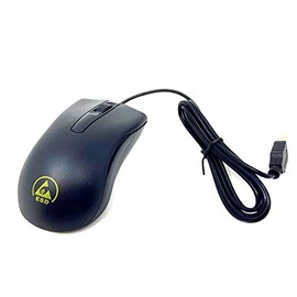 ESD-Safe Mouse Made with Anti-Static Plastic for Use in Static Sensitive Applications, Wired, 3-Button, Scroll Wheel, Black, ESD Symbol