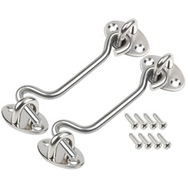 ZiYuya Hook and Eye Latch, Stainless Steel Gate Hook Cabin Hook Lock, Hook Eye Latch Door Lock Hook Lock Latch for Wooden Gates Window Brace Gate Door Catch (Silver, 2 Pack, 4 Inch)