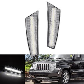 Tonsya For 2008 2009 2010 2011 2012 Jeep Liberty Front Bumper side Marker Lights White Led Clear Lens 57010214AC, 57010213AC