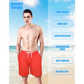 LUCOWEE Mens Swim Trunks with Compression Liner Anti Chafe no Mesh Net Comfort Boxer Brief Lined 5/7 inch Inseam Bathing Suit, Red, X-Large