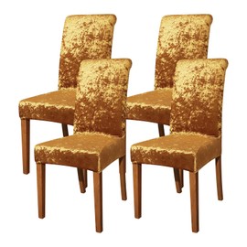 FORCHEER Chair Covers for Dining Chairs Set of 4,Velvet Gold Stretch Dining Room Chair Cover Kitchen Parsons Chair Slipcovers (Pack of 4, Velvet Gold)