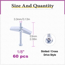 Swpeet Toggle Bolt and Wing Nut Kit for Hanging Heavy Items on Drywall (1/8 Inch - 60PCS)