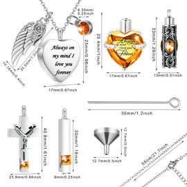 Fumete 5 Pcs Ashes Urn Necklace Keepsake Cremation Heart Cross Cubic Jewelry for Ashes Stainless Steel Memorial Locket Urn Keepsake Necklace for Women Men Loved Ones, 5 Styles(Champagne)