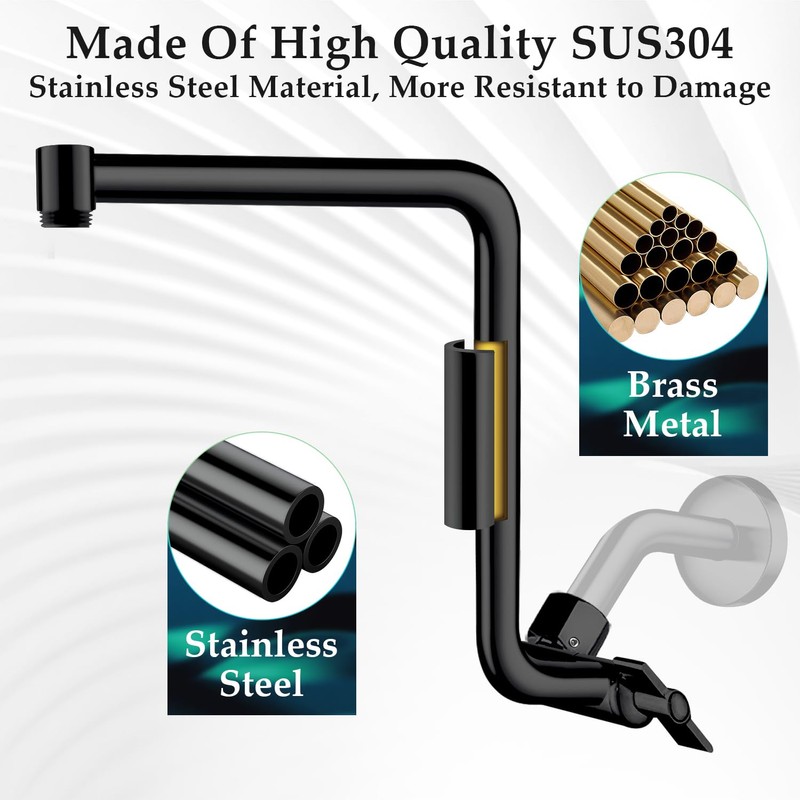 Rain Shower Head Extension Arm, Upgrade 12 Inch Metal Shower