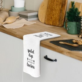 Pugwak Funny Dog Kitchen Dish Towels 16x24 Inch, Dog Lovers Mom Gifts for Women, Funny Spoiled Dogs and Their Household Staff Live Here Decorative Hand Towel Tea Towels for Bathroom Kitchen