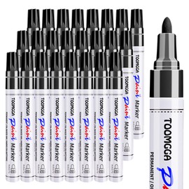 TOOMGGA Black Paint Pens Permanent Paint Markers - 24 Pack Oil Based Marking Pens, Medium Point, Quick Drying and Waterproof for Rock Painting Car Tyre Metal, Plastic, Canvas, Wood, Glass