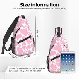 NiuKom Pink Cow Print Sling Backpack Crossbody Sling Bag for Women Men Shoulder Bag Travel Hiking Daypack