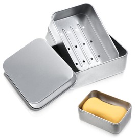 Piriuuo Travel Soap Container, Bar Soap Case Metal Bar Soap Holder Portable Travel Soap Box Leak Proof Soap Dish with Lid Aluminum Tin Jar Containers for Camping Travel Home Bathroom Storage