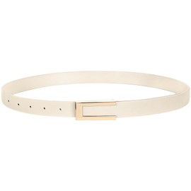 SUOSDEY Slim Belt for Women, Thin Leather Belt, Fashion Waist Belt for Dress, Jeans with Gold Buckle, C-beige