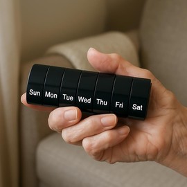 Coreint Pill Box, 7 Day Portable Pill Organiser,Weekly Organizer to Hold Vitamins,Pill Boxes 7 Day Pill Organiser for Cod Liver Oil, Supplements, Medication Travel Work,Gift for Parents (Black)