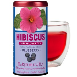The Republic of Tea, Hibiscus Blueberry Superflower Herbal Tea, 36 Tea Bag Tin