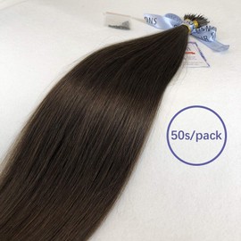 GOOFIT Nano Tip Hair Extensions Nano Beads Human Hair Remy Hair Nano Ring - 1g/s, 50s/pack - (18" #02 Dark Brown)