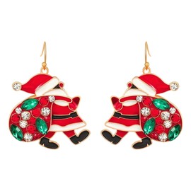 Miaija Santa Claus Earrings with Backpack Novelty Christmas Jewellery Cute Hook Drop Christmas Gift Holiday Party Accessories for Women Girls
