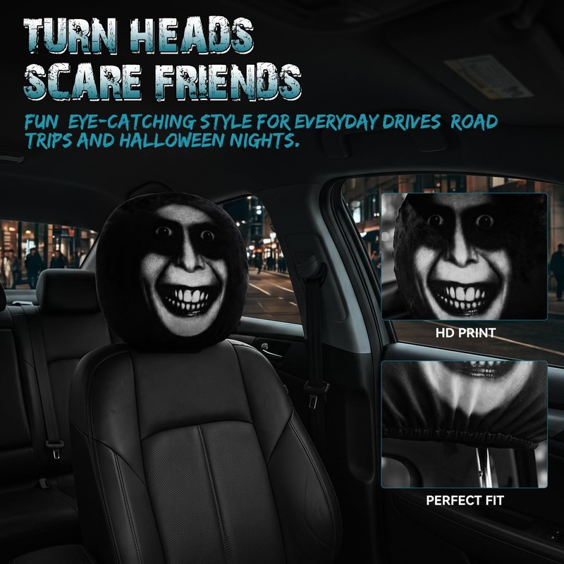 4 PCS Ghost Face Headrest Covers,Scary Headrest Covers for Cars