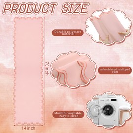 Windkream Scalloped Edge Table Runner 70 Inches Preppy Embroidery Edge Table Runner Cute Neutral Rustic Dining Decor for Kitchen (Dark Pink,Light Pink)