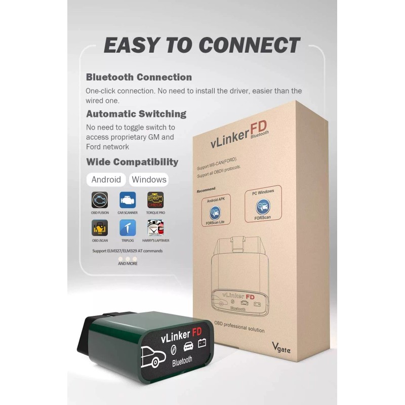 Vgate OBD2 Bluetooth Scanner vLinker FD Diagnostic FOR-Scan Adapter for