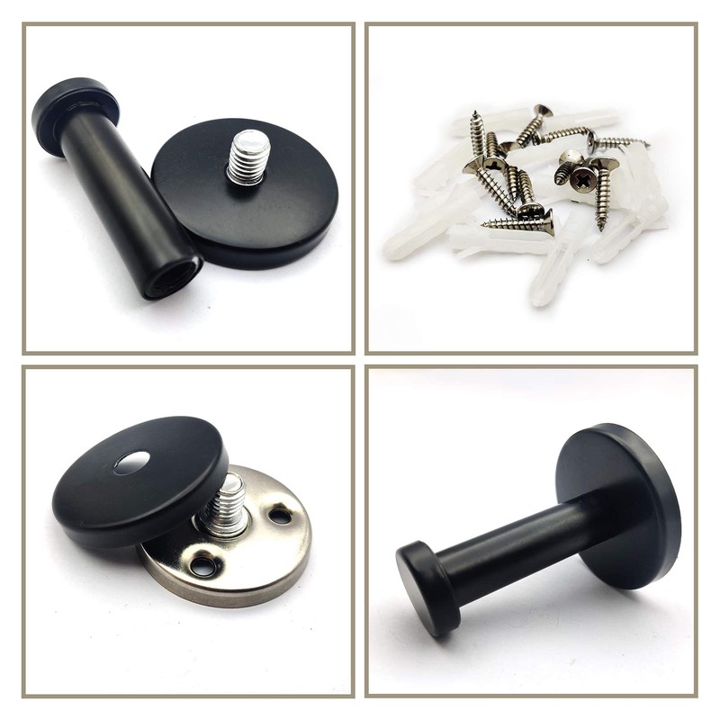 Pack of 4 Coat Hooks, Black, Round, Stainless Steel, Towel