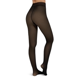 Harlamvar Women's Thermal Sheer Tights Fleece Lined Warm Tights Winter High Waisted Translucent Pantyhose Black