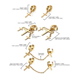 Aroncent Stainless Steel Gold Huggie Hinged Hoop Earrings Ear Cuff Ear Clip with Dangling Crosses for Men Women