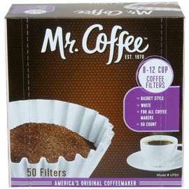 Mr. Coffee Basket Coffee Filters, 8-12 Cup, White Paper, 8-inch, 50-Count Boxes (Pack of 12) (Packaging May Vary)