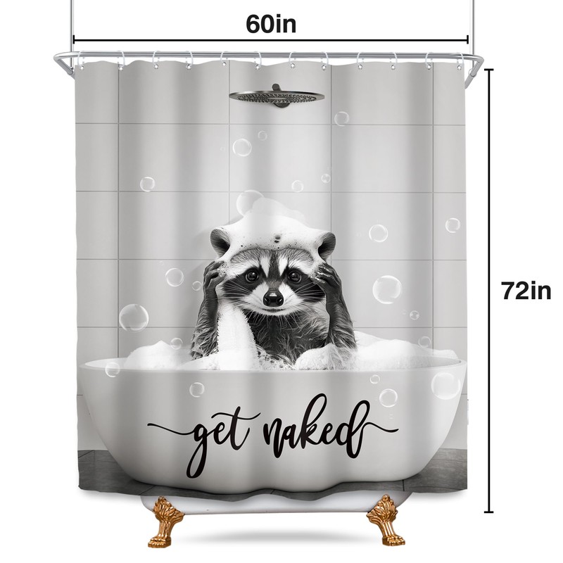 SVBright Funny Raccoon Shower Curtain 60Wx72L Inch Cute Kids Fun