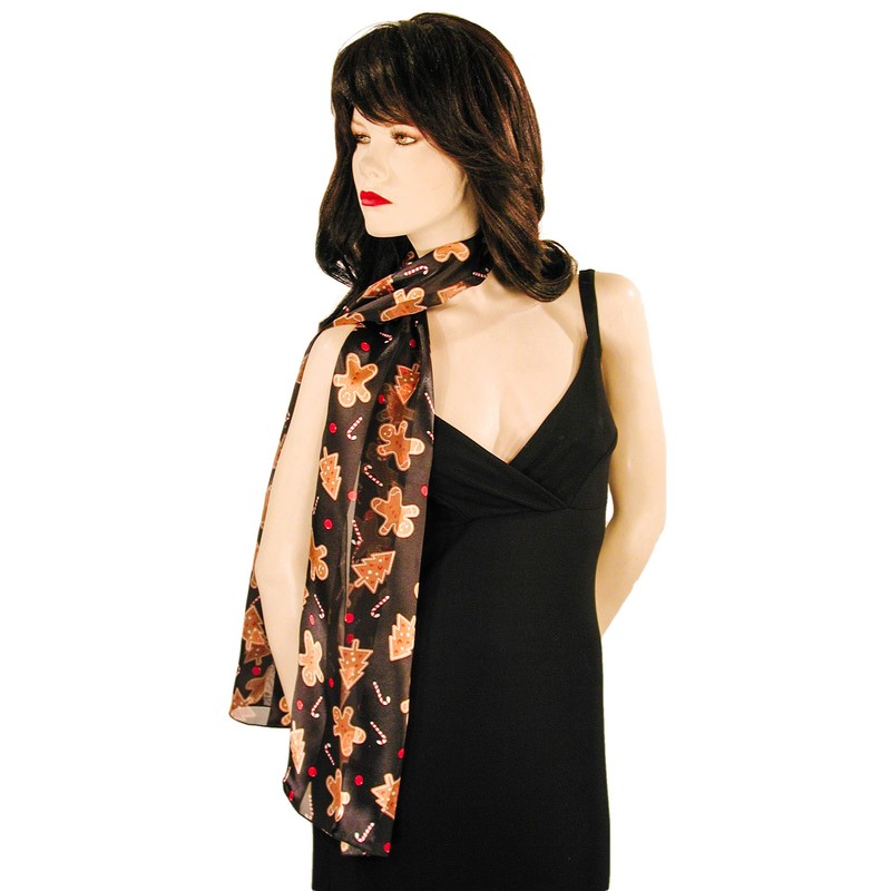 Evening Elegance Black Gingerbread Men Christmas Scarf