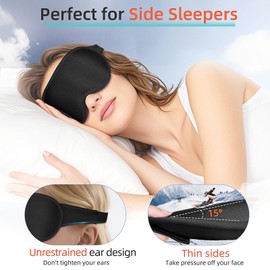 Sleep Masks, Light Blocking Eye Mask Sleeping for Women Men Side Sleeper, Soft 3D Comfortable Sleeping Mask with Adjustable Elastic Strap for Travel，unrestrained Ear Design (Black)
