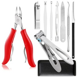 SOUTHMAN Toenail Clippers for Thick & Ingrown Nails Toenail Clippers Kits Stainless Steel Super Sharp Curved Blade Grooming Nail Tool for Man & Women 9Pcs Nail Clippers (Red)