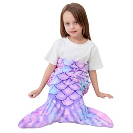 Viviland Kids Mermaid Tail Blanket - Mermaid Wearable Blanket for Girls - Soft Flannel Blanket Sleeping Bag 17"×39" Purple