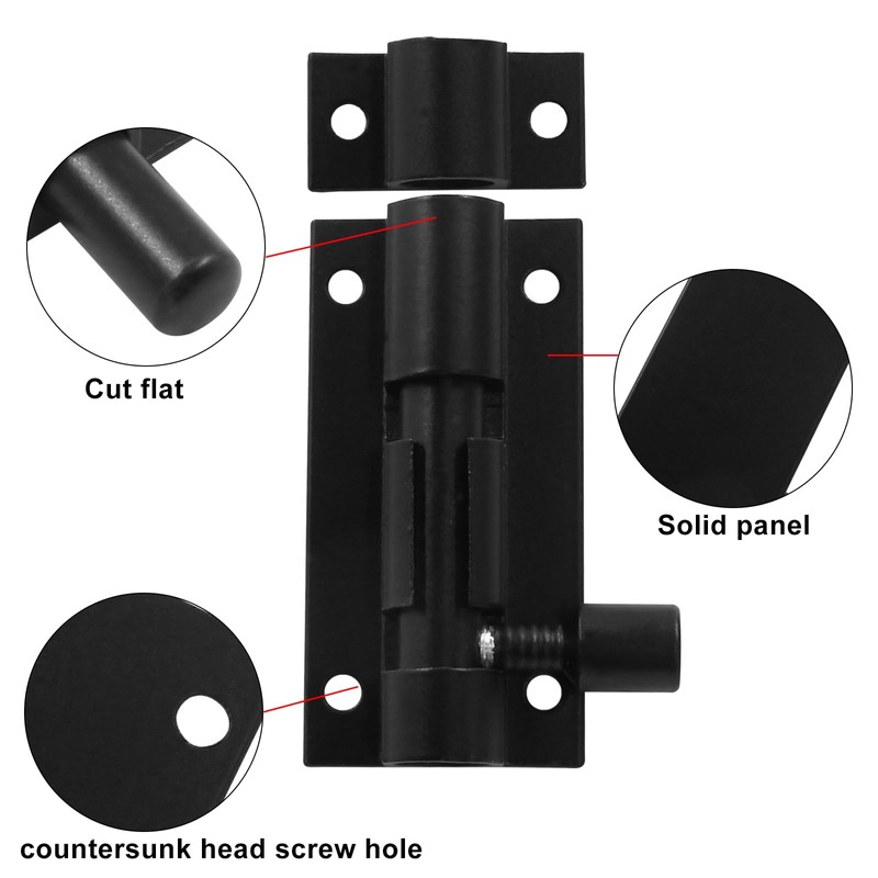 Coufce 4 Pack 2" Barrel Bolt Lock Black Slide Door