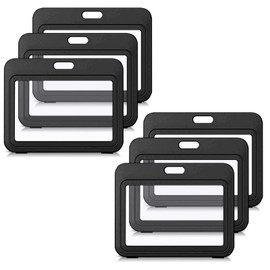 Kaket 6pcs Clear Badge Holders Double-Sided Transparent, Horizontal Card Holder, Hard Plastic ID Credit Card Holders, Black Card Protector for ID Card Office, School, ID Credit Cards, ID Clip (Black)
