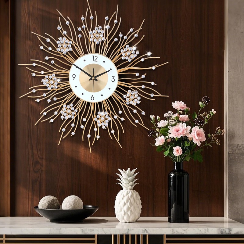Large Wall Clocks, Silent Sunflower Shape Chic Decorative Wall Clock,