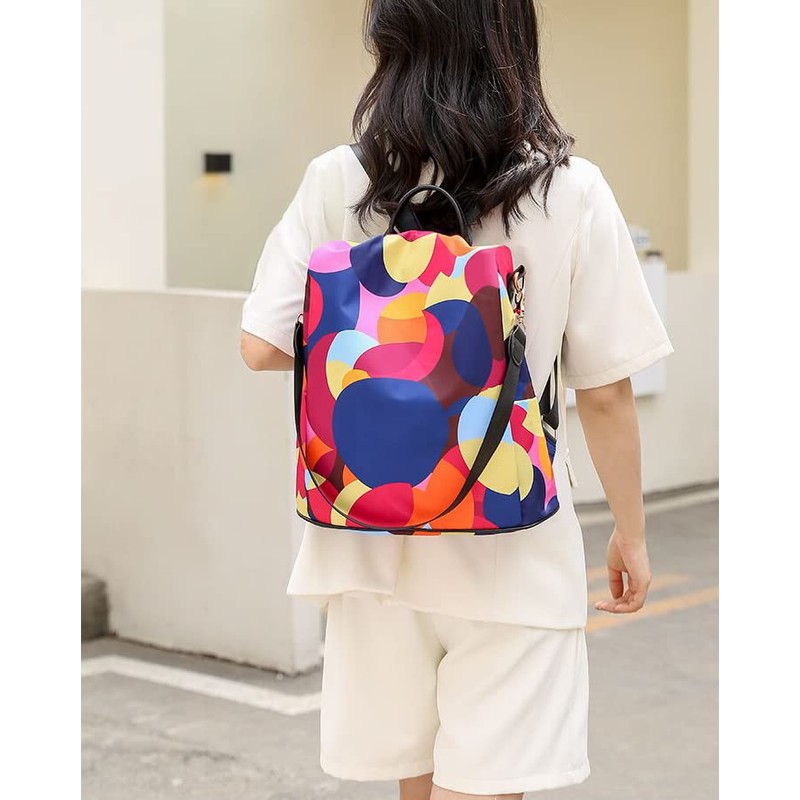 Wishliker Women's Backpack, Anti-Theft, Waterproof, Multifunctional School Bags, B-red circle,