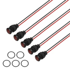 PATIKIL 12mm Red Signal Indicator Lights, 5 Pack AC/DC 12-24V Panel Mount Waterproof Warning Lamps for Industrial Electrical Car Motorcycles Boats Directional Dash Light, Black