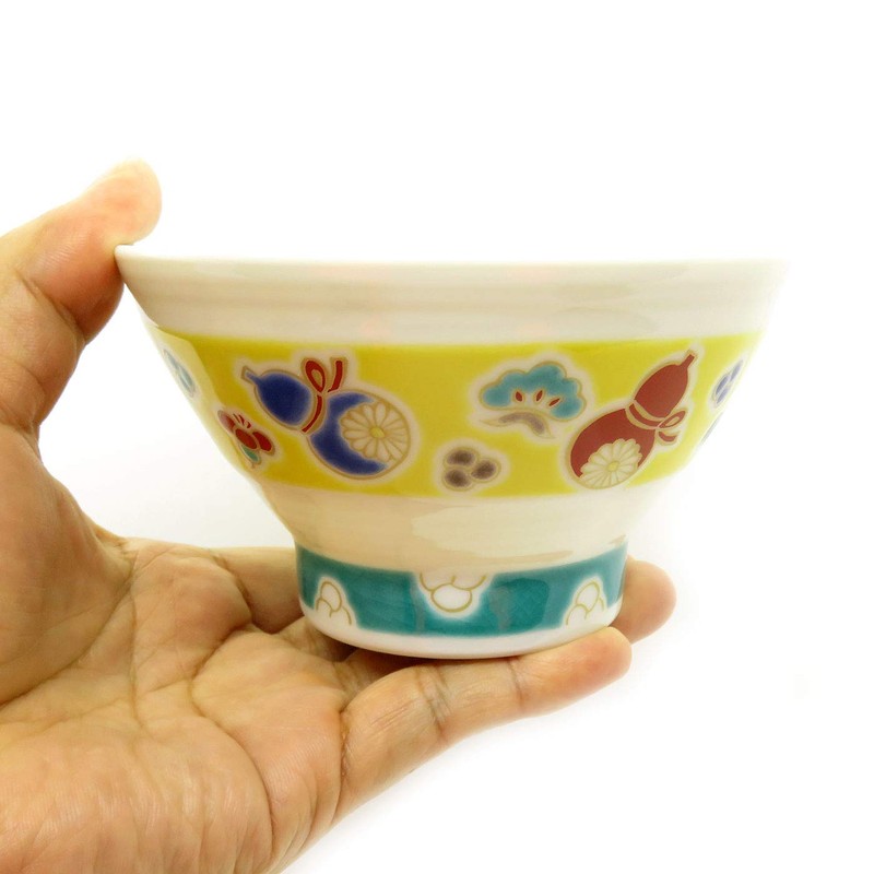Kutani Ware Rice Bowl, Rokugyo (Disease Free), Ceramic, Japanese Tableware,