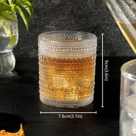 OLULU Cocktail Glasses 10 oz Set of 2, Glass Hobnail Drinking Glasses, Vintage Glassware Textured Bubble Glass Cups, Old Fashioned Glasses for Kitchen and Home Bar