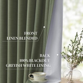 MYSKY HOME Olive Green Linen Pinch Pleated 100% Blackout Curtains 40Wx84L