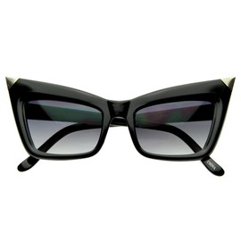 zeroUV Super Cateye NYC Designer Inspired Fashion Cat Eye Sharp High-Pointed Sunglasses (Black Gold)