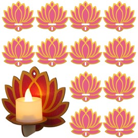 Yalikop 12 Pack Diwali Decoration 4 x 4 Inch Jharokha Lotus Design Wooden Candle Holder Tea Light Diya Holder Traditional Lotus Box Decor for Deepavali Decoration Festive Wall Decor DIY Craft