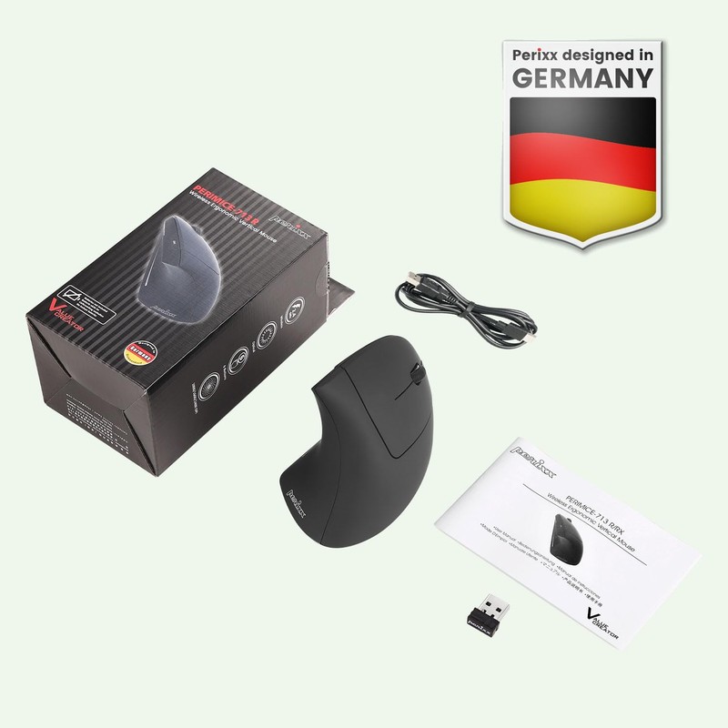 Perixx PERIMICE-713R Wireless Rechargeable Vertical Mouse - Duo Wired and