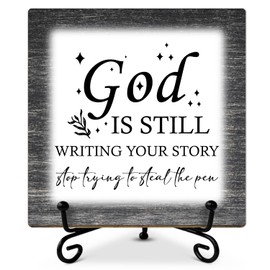 Wooden Table Signs Office Desk Decor - God is Still Writing Your Story, Religious Gifts Motivational Gifts for Friends, Christian Decor Table Centerpieces Desk Decorations for Home Prayer Room -mup38