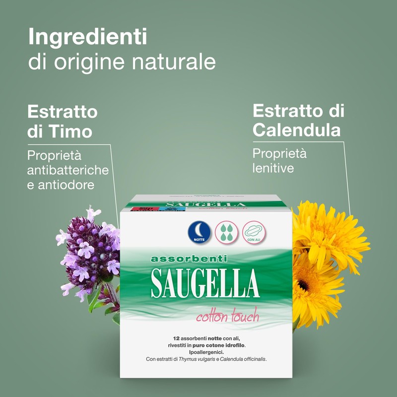 Saugella Assorbenti Cotton Touch Notte, 36 Assorbenti Cotone Notte con