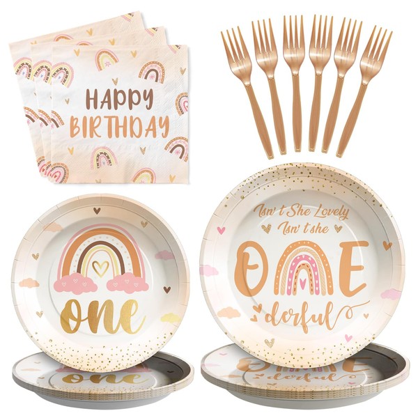 96 PCS Boho Rainbow 1st Birthday Party Supplies 350 GSM