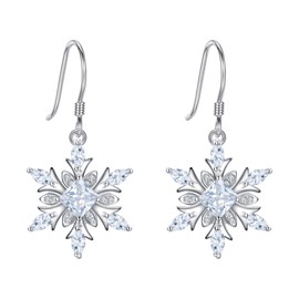 EVER FAITH 925 Sterling Silver Clear CZ Hook Earrings Sparkle Snowflake Winter Party Ear Accessories Jewelry For Women