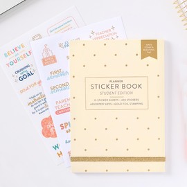 Student Sticker Book | Pack of 15 | 428 Full Color Stickers | Assorted Sizes | 5x7 Sheets of Stickers | Gold Foil Stamping | Fun Stickers for Home Planners, Money Planner, Journals