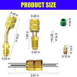 R410a Mini Split Adapters, Charging Vacuum Port Connector with 5/16" Female to 1/4" Male for HVAC Refrigerant System, R410A Adapter Kit with Valve Core Remover, 5 r134a Hose Gaskets & Valve Cores