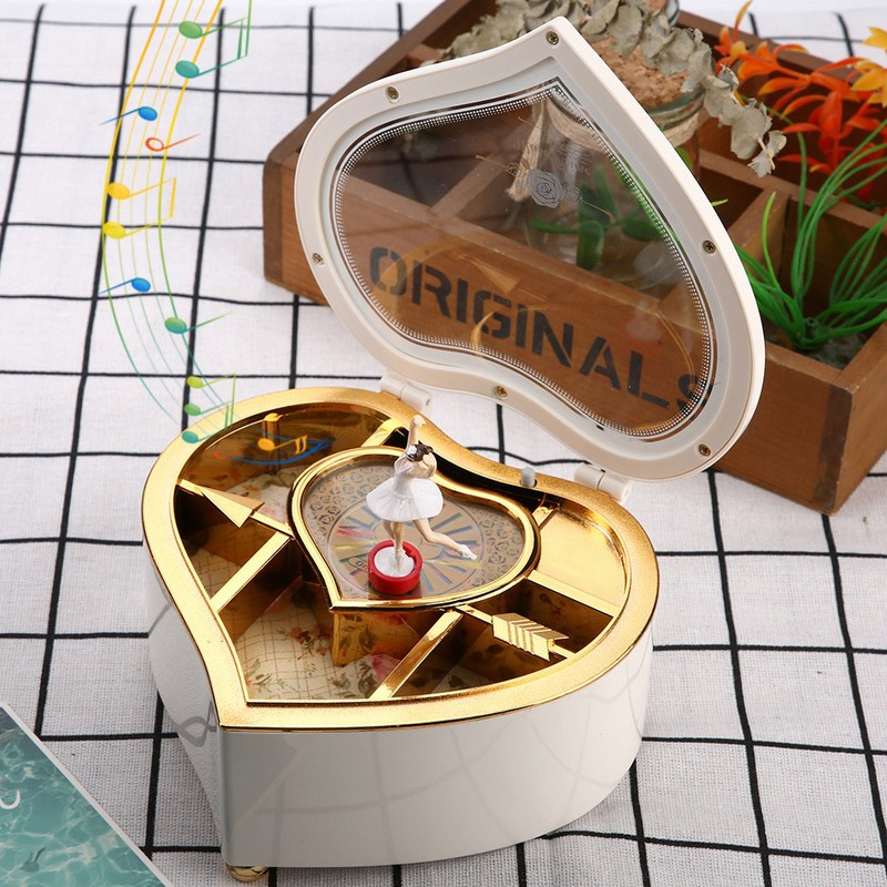 Heart shaped Dance Ballet Music Box Jewelry Spinning Music Box