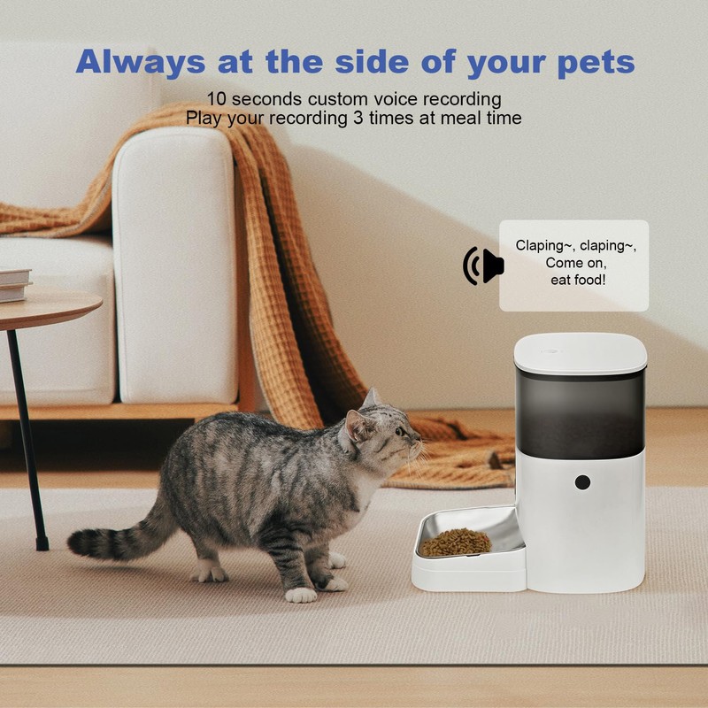 2.4G WiFi Automatic Cat Feeder, 4L Food Dispenser with 10s