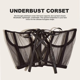 HOTWILL Underbust Corset Belts for Women Lace Up Tie Back Bustier Sheer Mesh Cincher Waist Belt Black