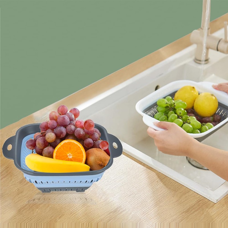 Fglmctsh Collapsible Colander Set, Square Round Triangles Silicone Kitchen Strainer